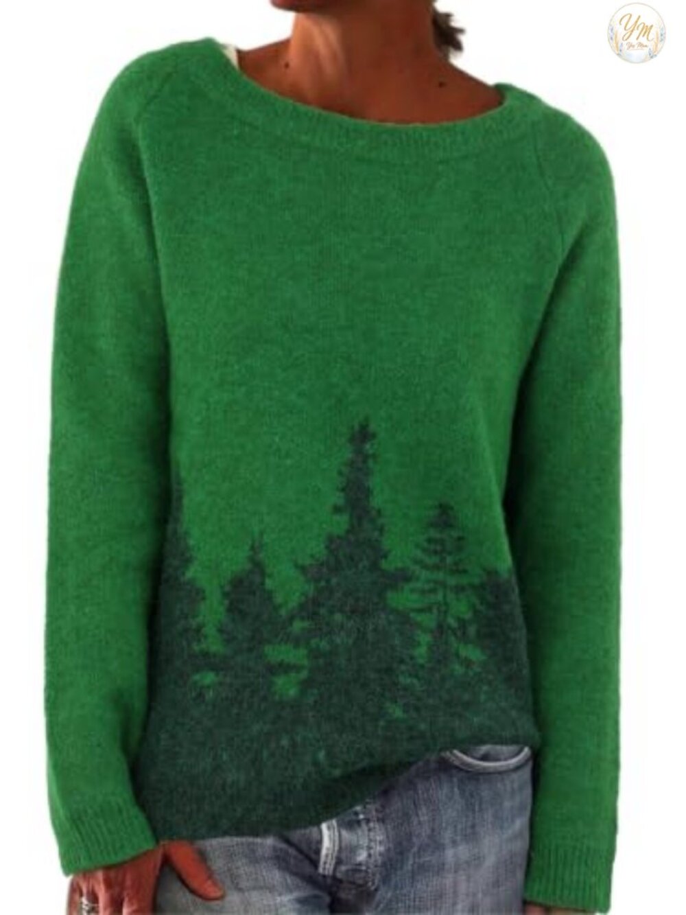 Fair Isle Knit Wool Blend Crewneck Pullover Sweater Long Sleeve